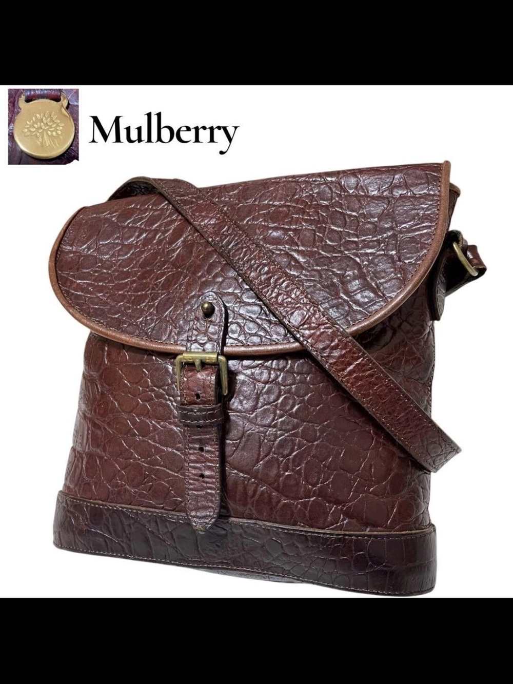 Mulberry Brown Croc-Embossed Leather Crossbody Bag